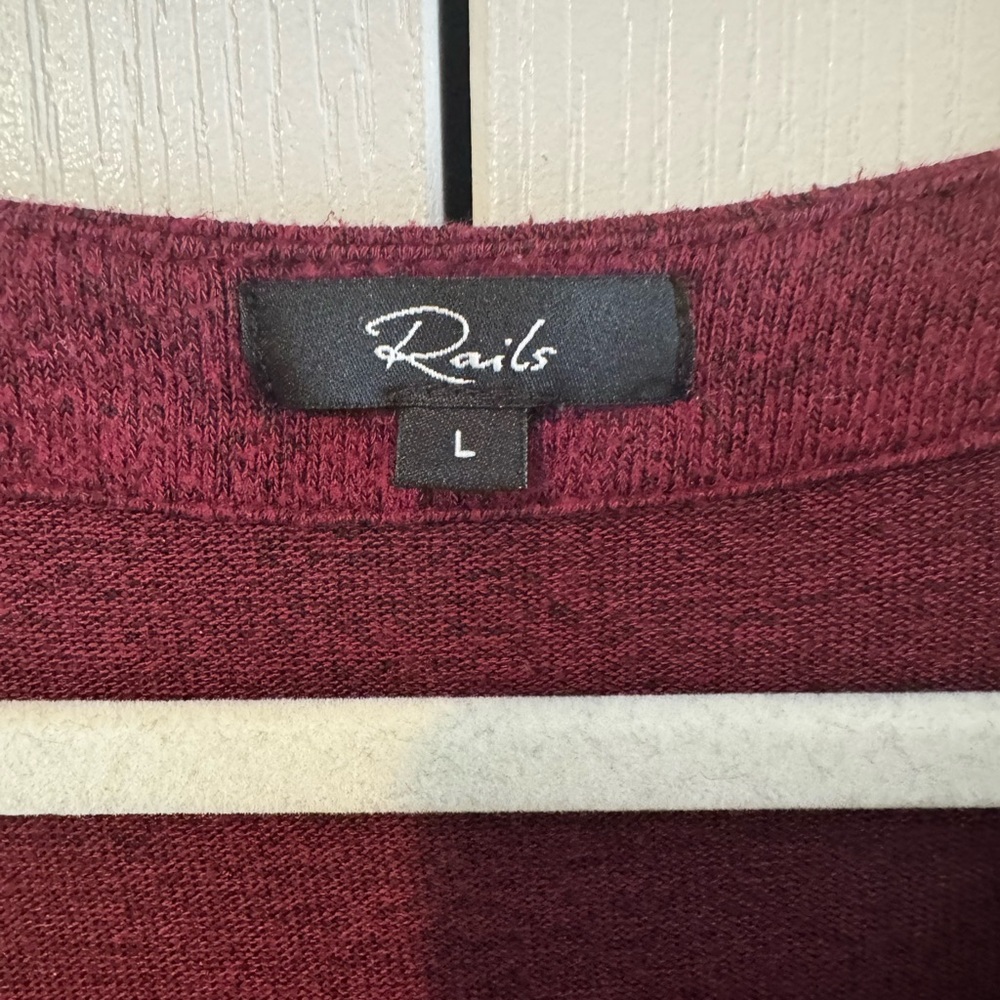 Rails Burgundy Long Sleeve Top with Velvet Lace Up Detail - Size L - Picture 3 of 5